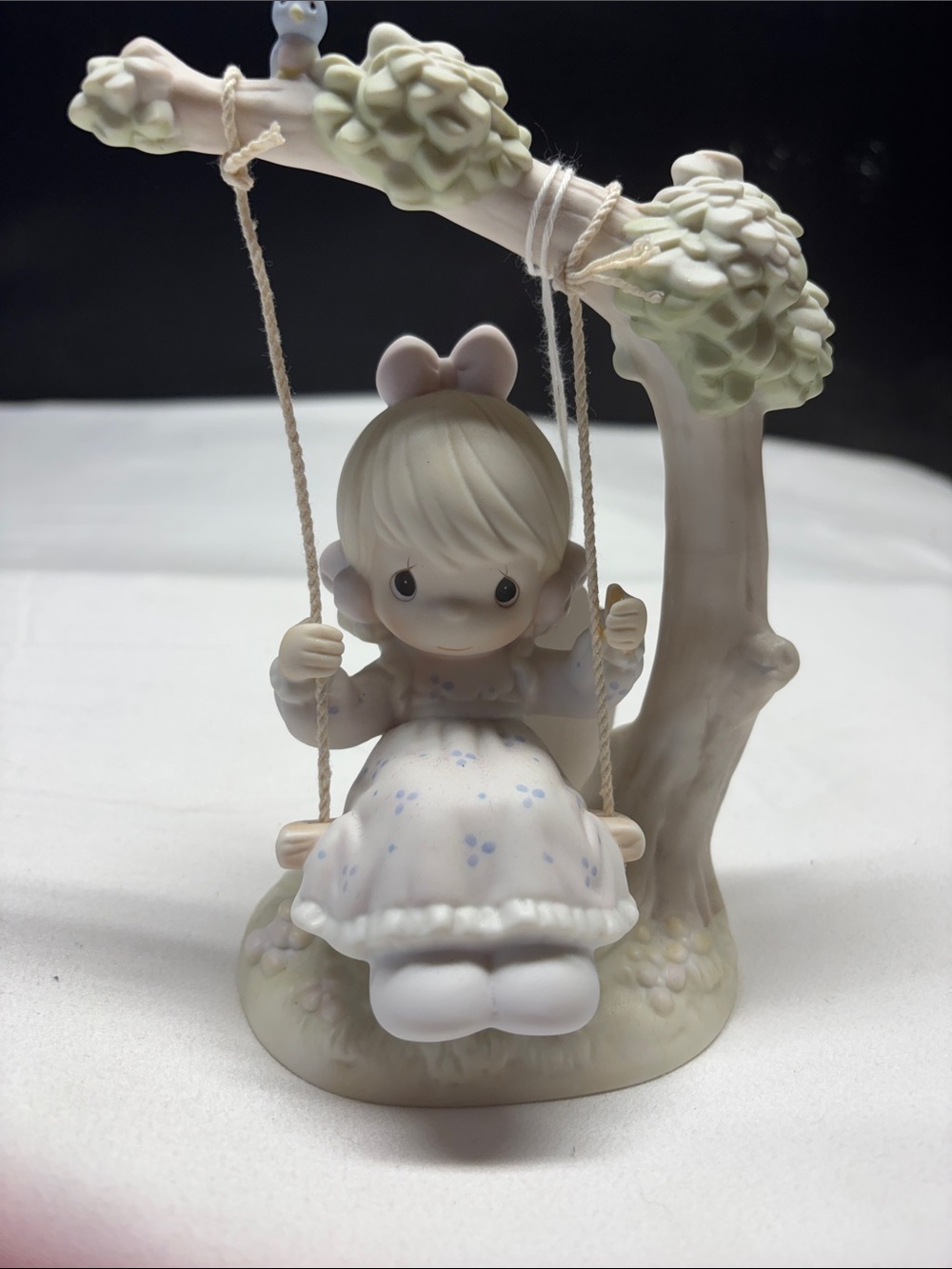 Precious Moments Pastel Girl on Swing Figurine - White, Cream, Pale Blue